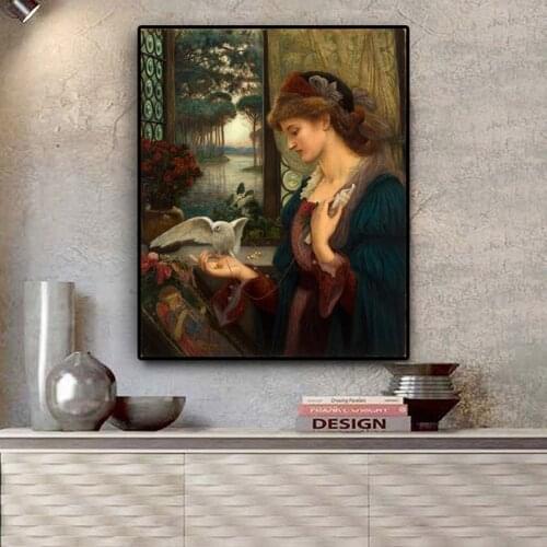 Vintage Marie Spartali Stillman Loves Messenger Portrait Oil Painting on Canvas Posters and Prints Wall Picture for Living Room