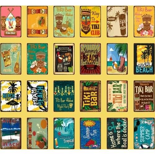 [ WellCraft ]Aloha Way To Tiki Club Summer Camp The Beach Metal Sign Posters art Vintage Mural Painting Custom Decor WW11