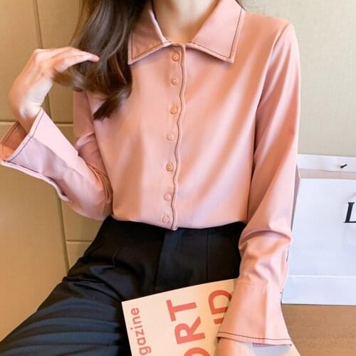Chikichi 2021 Spring and Autumn New Solid Color Shirt Womens Long-sleeved Korean Casual Womens Chiffon Shirt