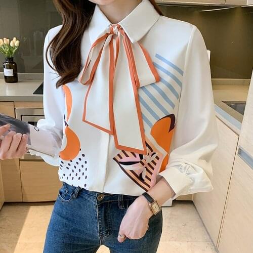 Striped Flower Women Shirt Fall 2021 Chiffon Office Lady Button Up Shirt Camisa Mangas Largas De Cuello Para Trabajar De Mujer