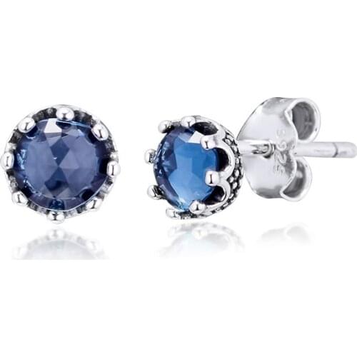 CKK Earrings Blue Sparkling Crown Stud Earring for Women Sterling Silver 925 Jewelry aretes Pendientes kolczyki Earing Brincos