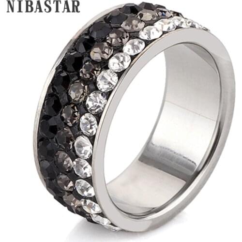 Wholesale Fashion Stainless Steel Ring Color Changed Lines(black/broad) Crystal Jewelry For women