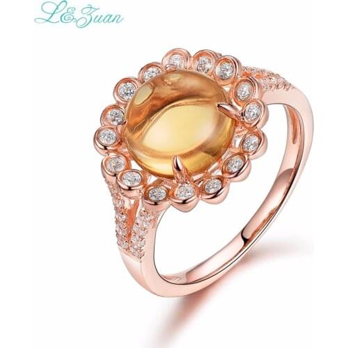 L&zuan Natural Citrine Yellow Stone Big Sunflower Elegant Ring Fine Jewelry Rings For Women Luxury Party Accessories 6761