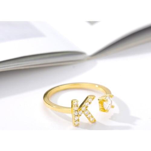 Womens Fashion Crystal Zircon A-Z Initial Rings Wedding Jewelry Adjustable Stackable Couple Letter Word Ring 2020 Bague Femme
