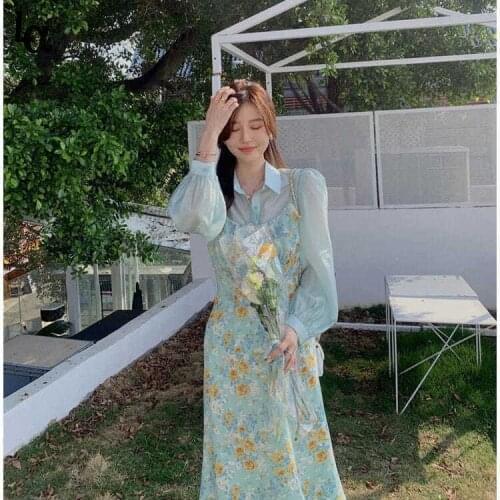 Luck A 2021 Summer Vintage Midi Dress Women Casual Fashion Elegant Floral Strap Dress Beach One Piece Dress Korean OffIce Lady