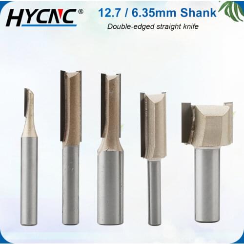 2pcs 1/4" 1/2" Shank 2-Blade Straight Knife Woodworking Tool Bit For Wood Cutting Tungsten Carbide End Mills