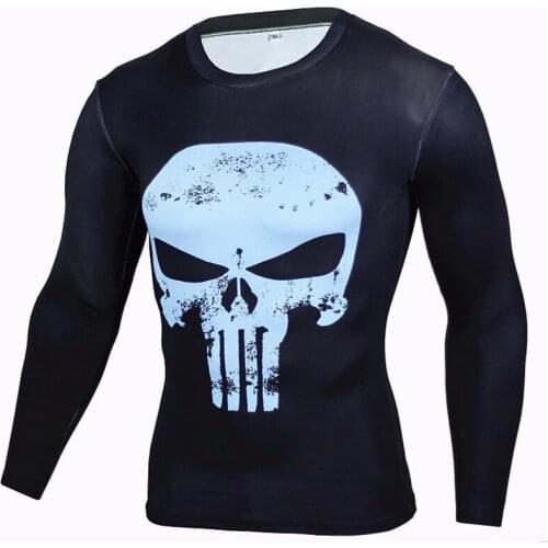 2021 Superhero Anime Compression Men T-shirt Punisher Funny 3D Print T Shirt Long Sleeve Black Fitness Tshirt Tights Tees