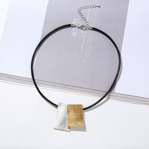 2021 Metal Square Geometry Pendant Necklace Leather Rope Chain Punk Necklace Jewelry