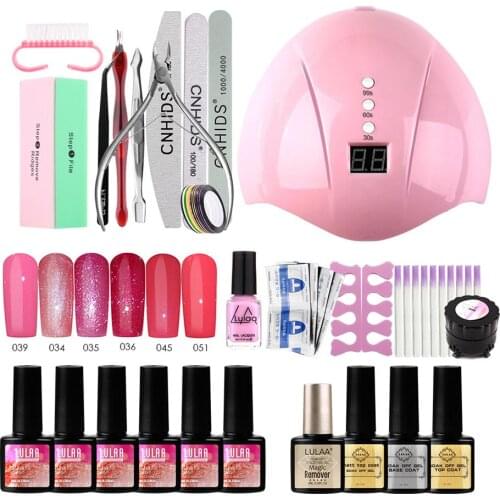 28pcs Nail Polish Gel Nai Soak off LED UV Hybrid Gel Varnishes Nail Primer Gel Lacquer Nail Remover DIY Nail Art Tool Suit