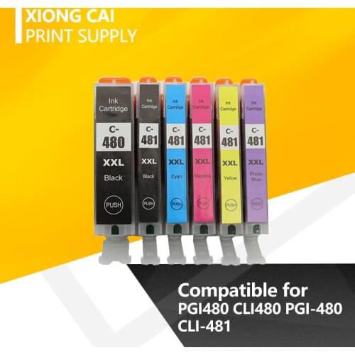 6pcs PGI480 CLI480 PGI-480 CLI-481 compatible Ink Cartridge For Canon TS6140 TS8140 TS9140 inkjet printer PGI 480 CLI480
