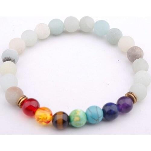 8mm Punk multicolor Agate Chakra Healing Reiki Buddha Yoga Bracelet elastic adjustable Volcanic Stone Bangles j34c