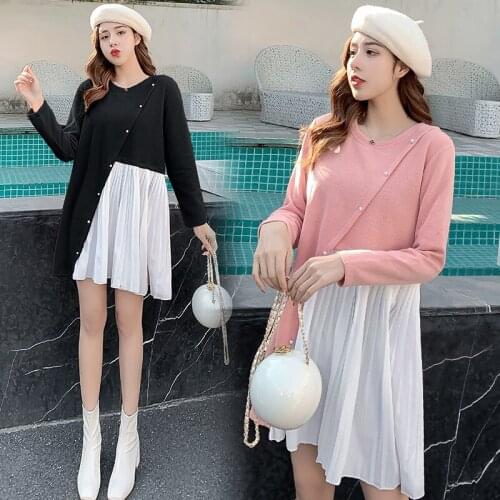 9610# Maternity Dress Spring Autumn Cotton Asymmetric Long Sleeve Loose Stylish Dress for Pregnant Women Mom Dress