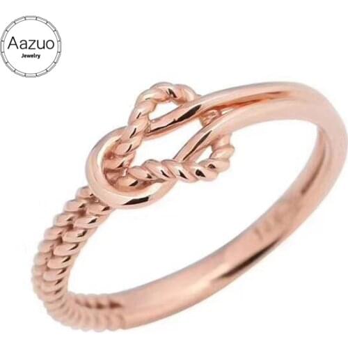 Aazuo 100% 18K Rose Gold None Stone Original Hemp flower Ring for Woman Charm Jewelry Fashion Love Gift tiny thin Au750