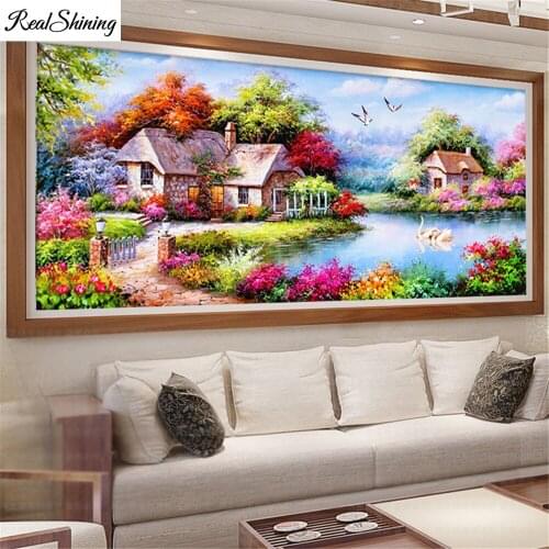 Large size house by the lake 5d Diamond Painting full square round Diamond Embroidery landscape diy handmake cross Stitch F485