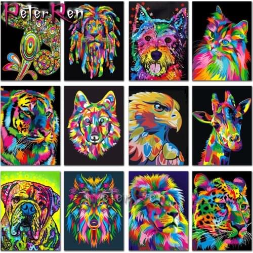 5D DIY Diamond Painting Colorful animal Full Drill Embroidery set Lion Wolf eagle Cross Stitch deer dog cat decoration Home Gift