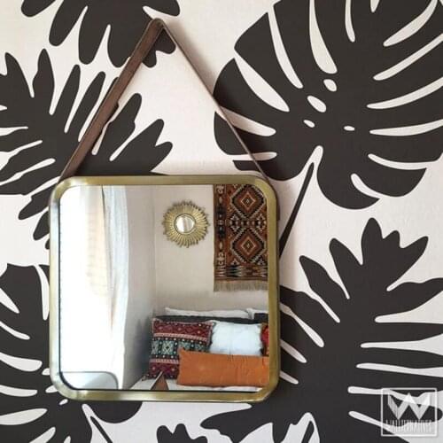 Tree Twigs Monstera Leaves Wall Sticker Baby Nursery Kids Room Palm Leaf Plant Jungle Woodland Wall Decal Bedroom Vinyl Decor