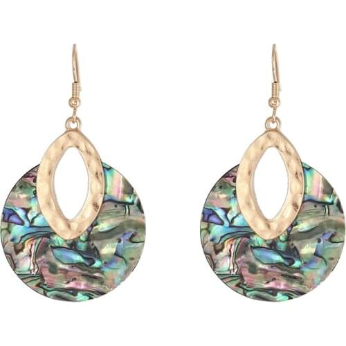 E7832 Round Abalone Drop Earrings 2021 Shell Disc Earrings Geometric PU Leather Leopard Statement Earrings Jewelry Wholesale