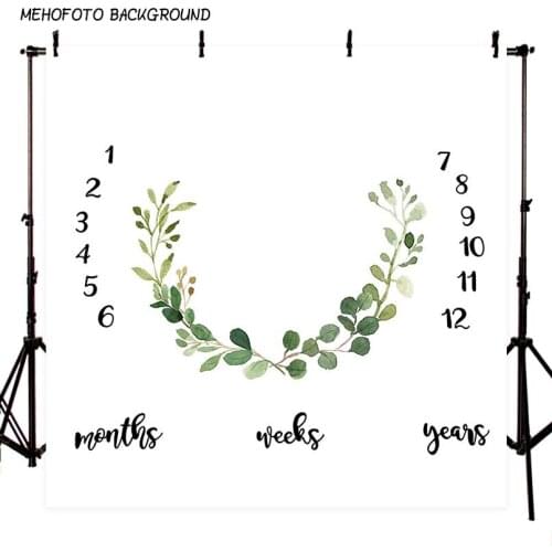 Photography Backdrops 5x7ft Photography Background Newborn for Photo Studio Green Flower Wreath Calendar Baby Studio Backgrounds