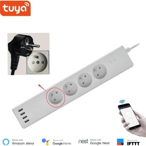 France Standard WiFi Smart Power Strip with 4 Sockets 4 USB Port Compatible with Alexa Echo Google Home IFTTT Support Smart home