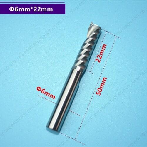 6mm*22mm,1pcs,Free shipping 1 Flute End Mill,CNC machine milling Cutter,Solid carbide woodworking tool,PVC,MDF,Acrylic,wood