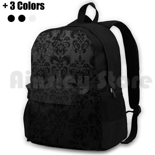 Beautiful Black Damask Outdoor Hiking Backpack Riding Climbing Sports Bag Black Grey Damask Ombre Lace Glitter Gray Sparkle