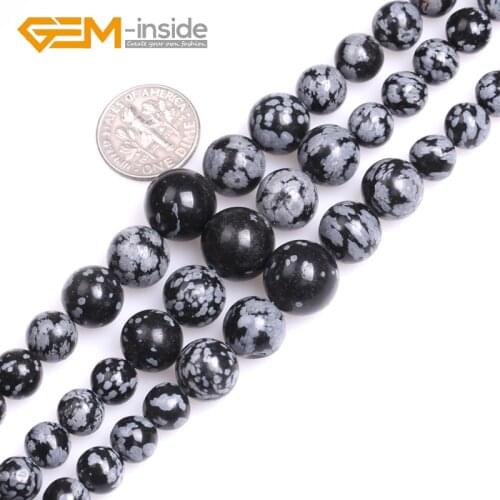 6-14 mm Round Graduated Snowflake Obsidian Natural Stone Loose Beads For Jewelry Making Strand 15 " Gem-inside Bulk Fashion