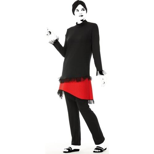 Minahill Garnili Hijab Swimwear 02157-01 Black Red 02157-01