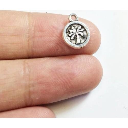Eruifa 20pcs 8mm Mini Coin Palm Tree Burnished silver Zinc alloy Beads Charms Pendant Jewelry DIY Handmade Necklace,Earrings