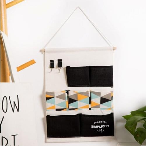 Macaron 7 Pockets Wall Hanging Storage Bags Cotton Linen Door Organizer Waterproof Pouch Bedroom Home Wall Decoration