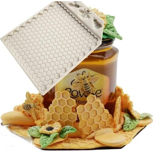 Bees And Continuous Honeycomb Textured Silicone Molds Fondant Chocolate Cake Mould Cake Decorating Tools Kitchen Bakeware M117