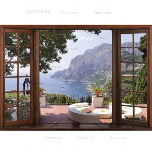 Sale 5D Diy Diamond Painting Window Scenery Rhinestones Pictures Diamond Mosaic Sea View and Garden Home Decor Drill Embroidery