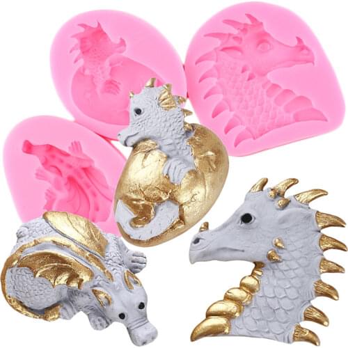 3D Dragon Baby Dinosaur Silicone Molds Easter Fondant Cake Decorating Tools Cookie Baking Candy Clay Chocolate Soap Resin Moulds