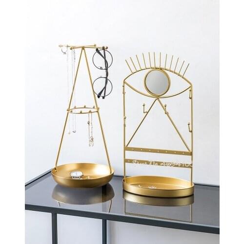 Gold Wrought Iron Jewelry Storage Rack Makeup Organizer Earrings JewelryNordic Luxury Style Display Rack Metal Organizer