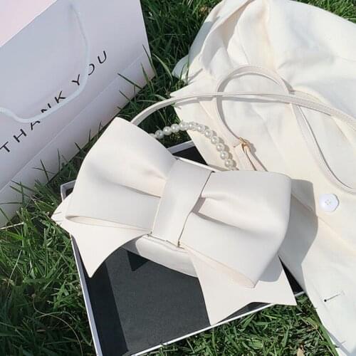 Big Bow Pearl Tote bag 2020 Fashion New High-quality PU Leather Womens Designer Handbag Elegant Female Shoulder Crossbody Bag