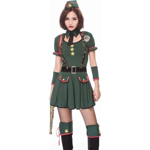 Umorden Halloween Purim Easter Costumes USA America Policewoman Navy Green Costume Cosplay Uniform Dresses for Women