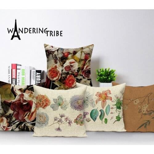 Vintage Flower Decorative Cushion Covers Plain Throw Pillow Case Floral Pillows Cases Linen Home Decor Sofa Cushions Cover Cojin
