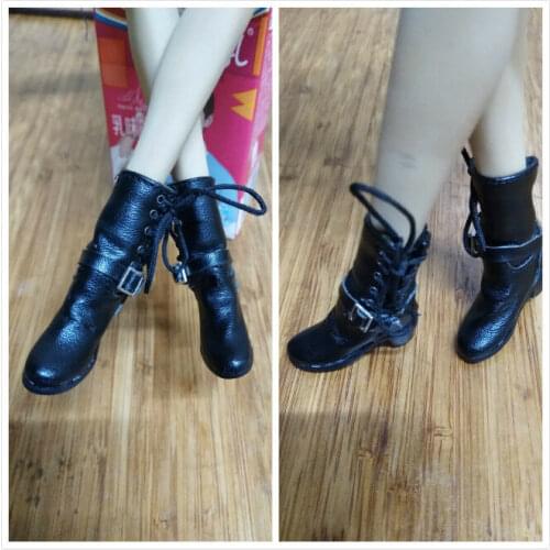 1/6th Black strappy high-heeled boots For 12" Phicen Female Figure Dolls