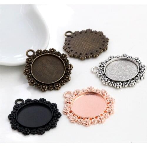 5pcs 20mm Inner Size 4 Colors Plated Classic Flower Style Cabochon Base Setting Charms Pendant Tray