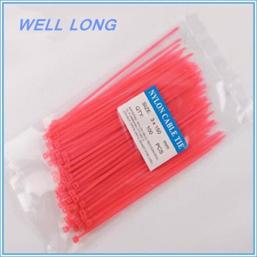 200pcs/lot 3*150mm Rose red Self-Locking Nylon Wire Cable Zip Ties, Cable Ties