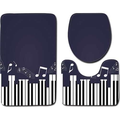 3pcs/ Set Vintage Cartoon Print Anti-slip Bathroom Floor Mat Home Decor Shower Non-Slip Rug Bath Door Mats Black Color