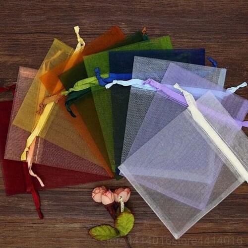 50pcs/set(4 Sizes) Organza Gift Bag Jewelry Packaging Bag Wedding Party Goodie Packing Favors Cake Pouches Drawable Bags Present
