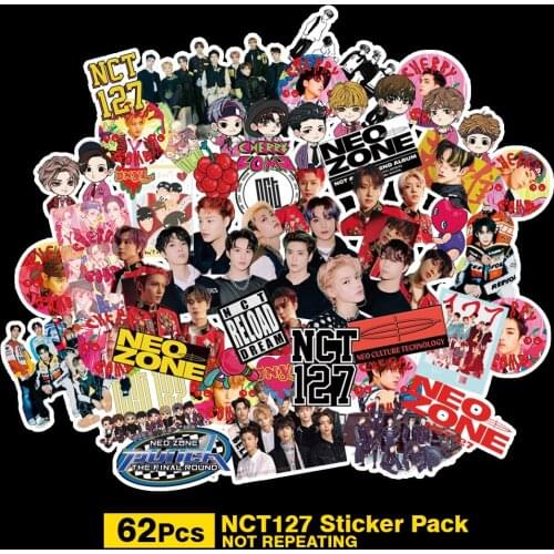 62pcs/set 2021 NCT Sticker High Quality Photo Wall Sticker Fans Collection Kpop NCT 127 Photo Poster Guitar Laptop DIY
