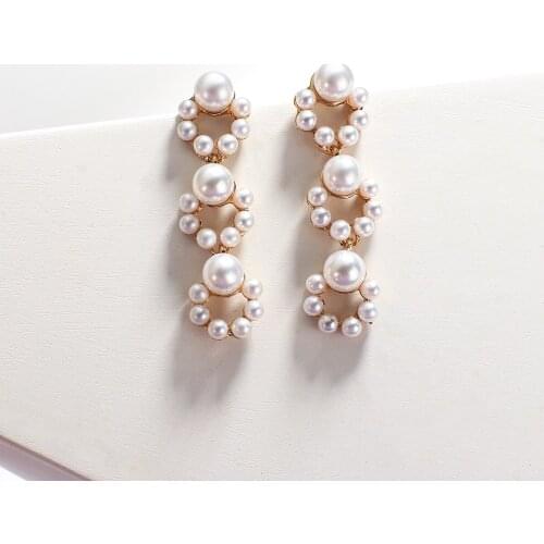 AENSOA Elegant Inlaid Pearl Long Dangle Drop Earrings For Woman Fashion Geometric Jewelry Wedding Party Girls Earrings Pendant