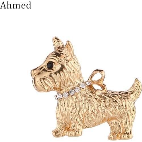 Ahmed Fashion Jewelry Charm Gold Color Puppy Brooch For Unisex New Design Cute Animal Jacket Accessories Ornaments