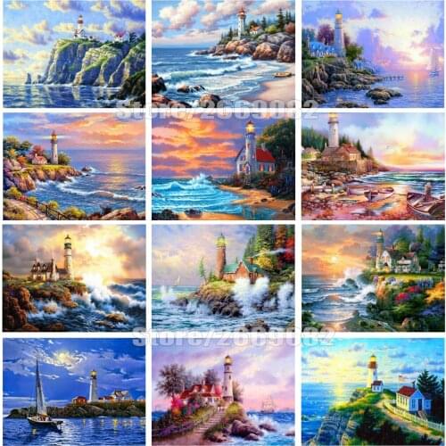 5D DIY Diamond Mosaic Lighthouse Full Square Diamond Painting Cross Stitch Landscape Embroidery Home Decoration TT1830