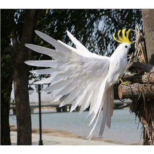 Large 35x45cm white feathers parrot,Handmade model,spreading wings feathers cockatoo stage prop,home garden decoration toy w0888