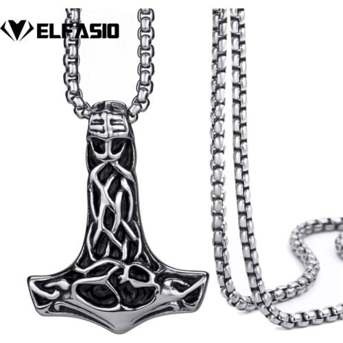 Mens Boys Thors Hammer Knot 316L Stainless Steel Pendant Necklace Chain Length 45-90cm