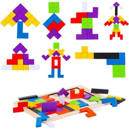 Children Creative Montessori Educational Toy Wooden Tetris puzzle Building Intelligence Development Toys for kids Diy set