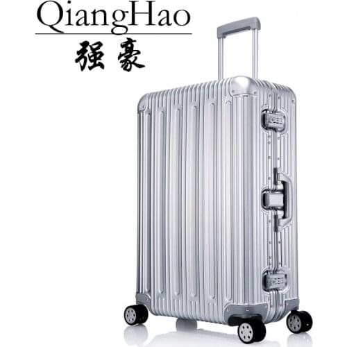 Designer 100% Aluminum Magnesium Alloy Trolley Suitcases Men Fashion Metal Rolling Luggage Women Travel Case Silver Hot
