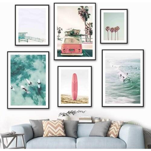 Sea Surfboard Surfing Coconut Tree Wall Art Canvas Painting Nordic Posters And Prints Wall Pictures For Living Room Home Decor